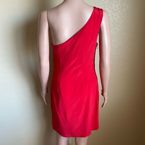MM Couture One Shoulder Silk Mini Dress Red Medium - Picture 4 of 6
